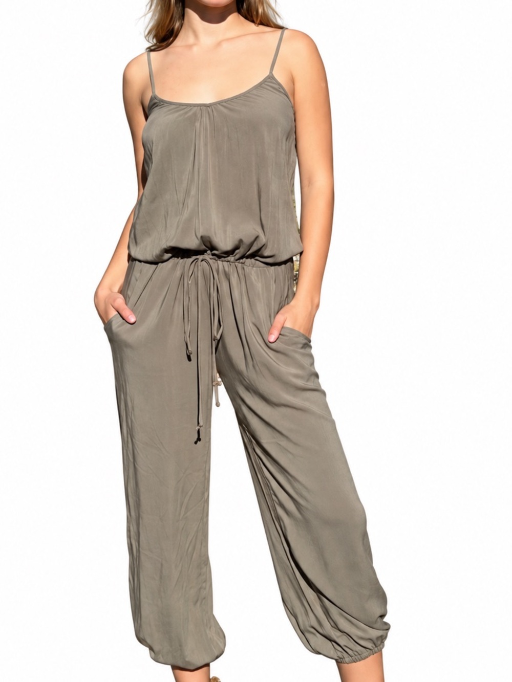 TYSA Claudette Olive Jumpsuit Adjustable Spaghetti Straps Size 3 (L)